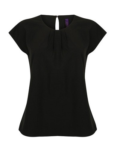 H-H597-Ladies Pleat Front Short Sleeve Blouse